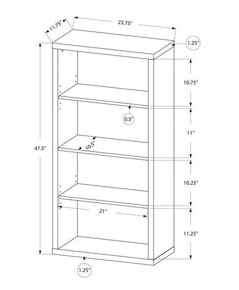 11.75" x 23.75" x 47.5" Cappuccino Particle Board Adjustable Shelves Bookshelf